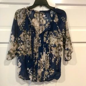 Navy and tan floral top